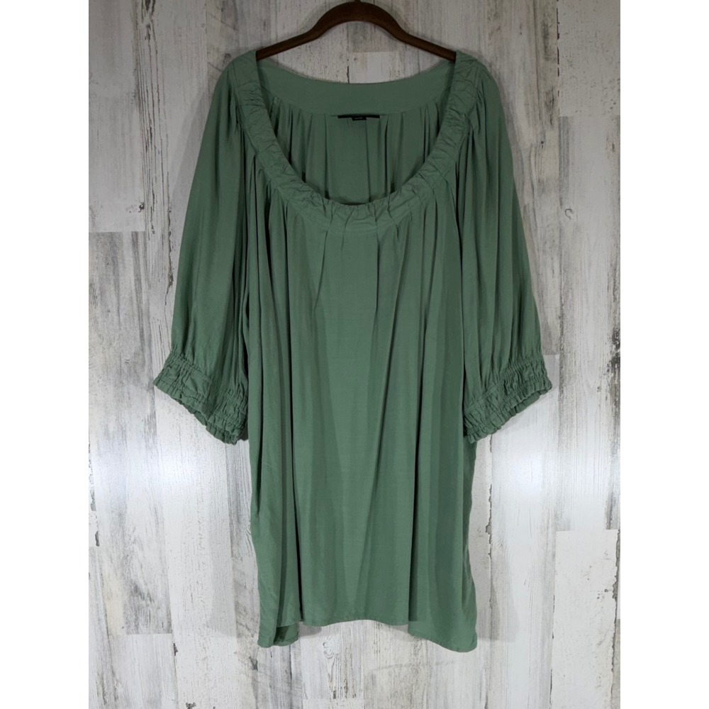 Arna York Collection Tunic Top Size 26/28‎ Green Viscose Scoop Neck 3/4 Sleeve